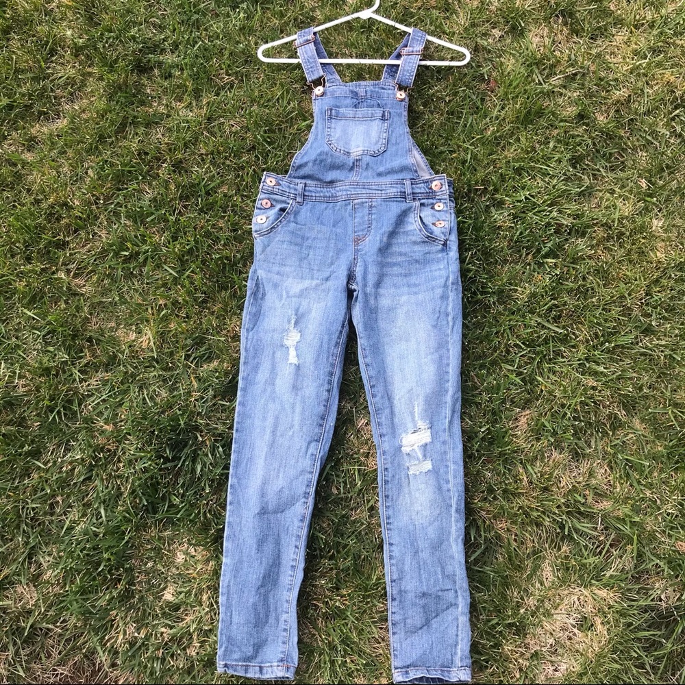 NWOT Medium Wash Overalls with rips